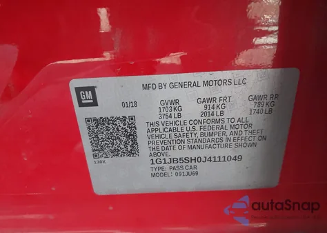 2018 Chevrolet Sonic Ls Auto from USA, damaged, VIN 1G1JB5SH0J4111049